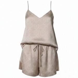 Jude Connally XL 2-Piece Short Set Tan/White Geometric Print Loungewear NWT